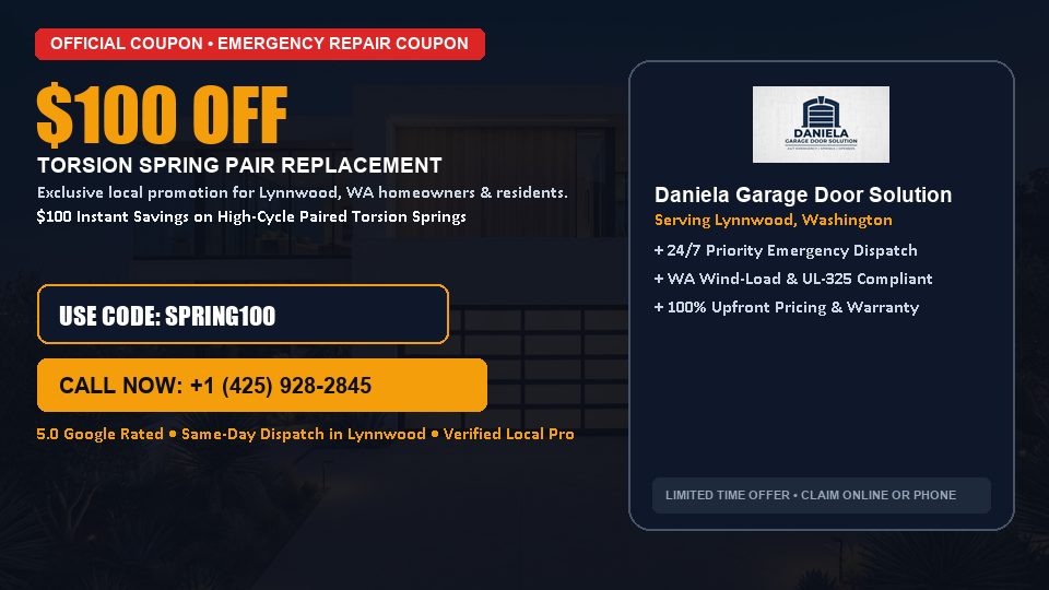 Daniela Garage Door Solution $100 OFF Dual Torsion Spring Replacement in Lynnwood, WA